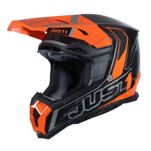 CASCO JUST1 J-22 CARBON NARANJA FLUOR PLATA